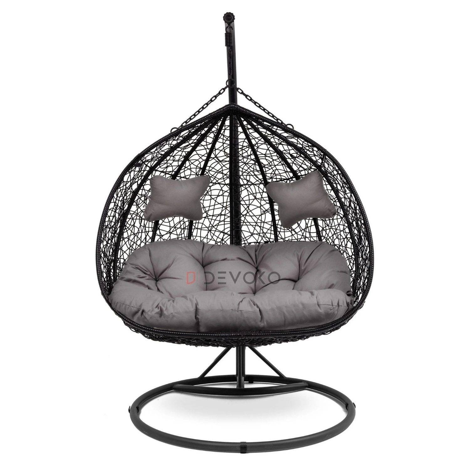 Double Seater Rattan & Wicker Swing (Black & Grey)