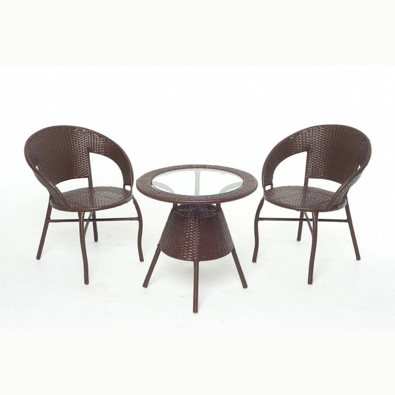 3-Piece Wicker Patio Furniture Set: Chairs & Coffee Table for Balcony in "Dark Brown"