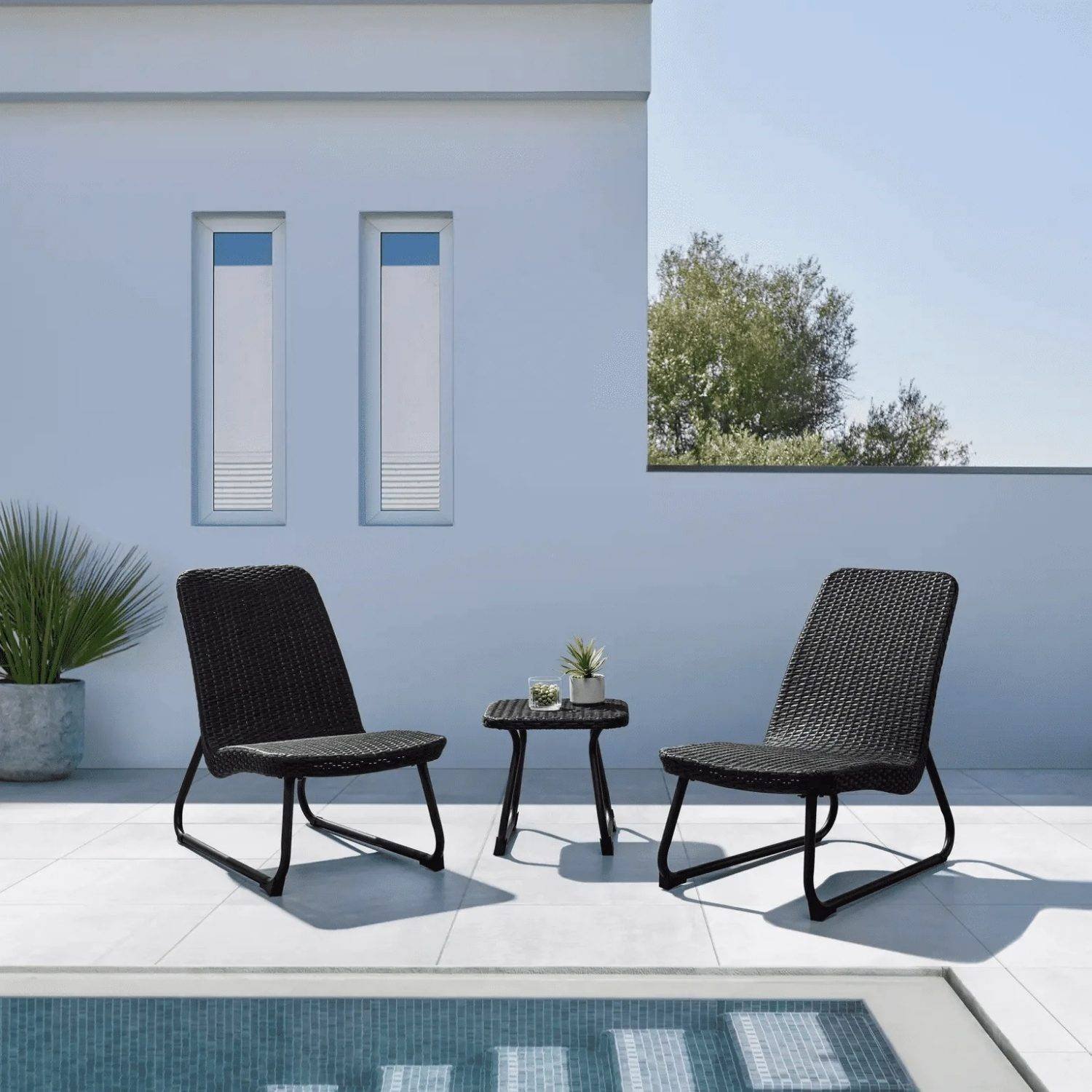 3 Piece Rattan & Wicker Patio Furniture Set (Dark Brown)