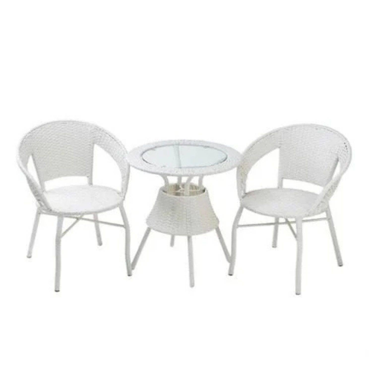 3-Piece Wicker Patio Furniture Set: White Outdoor Chairs and Coffee Table