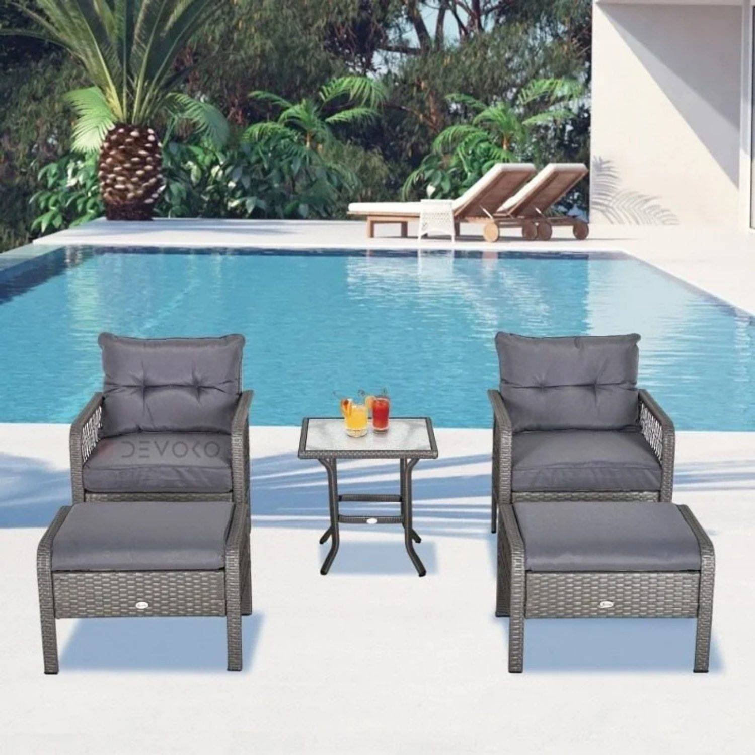 5-Piece Wicker Rattan Patio Set: Silver Grey & Grey