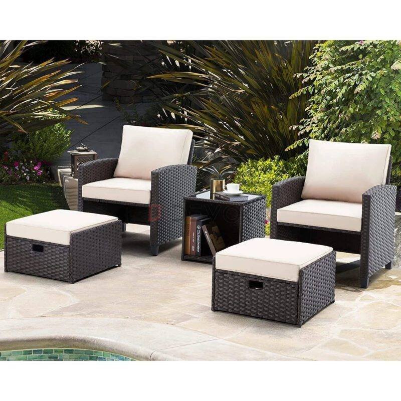 Dark Brown & Cream Rattan Patio Conversation Set