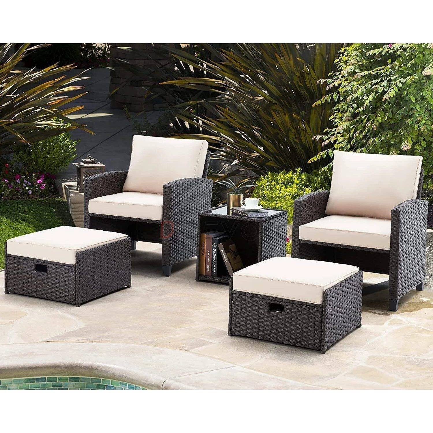 Dark Brown & Cream Rattan Patio Conversation Set