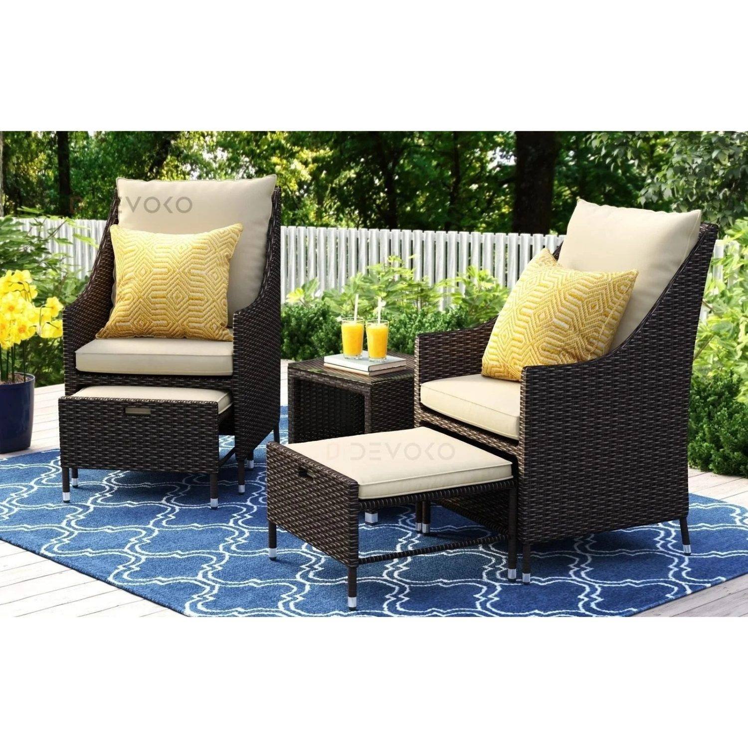 Dark Brown & Cream Outdoor Wicker Patio Furniture Set