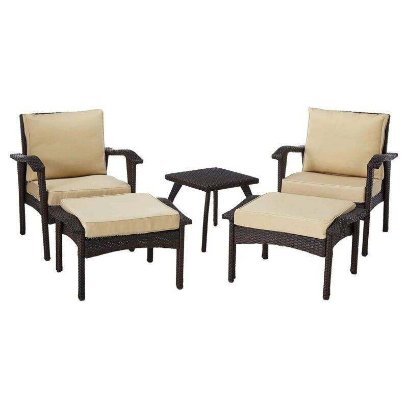 Devoko 5-Piece Patio Furniture Set in Dark Brown & Cream