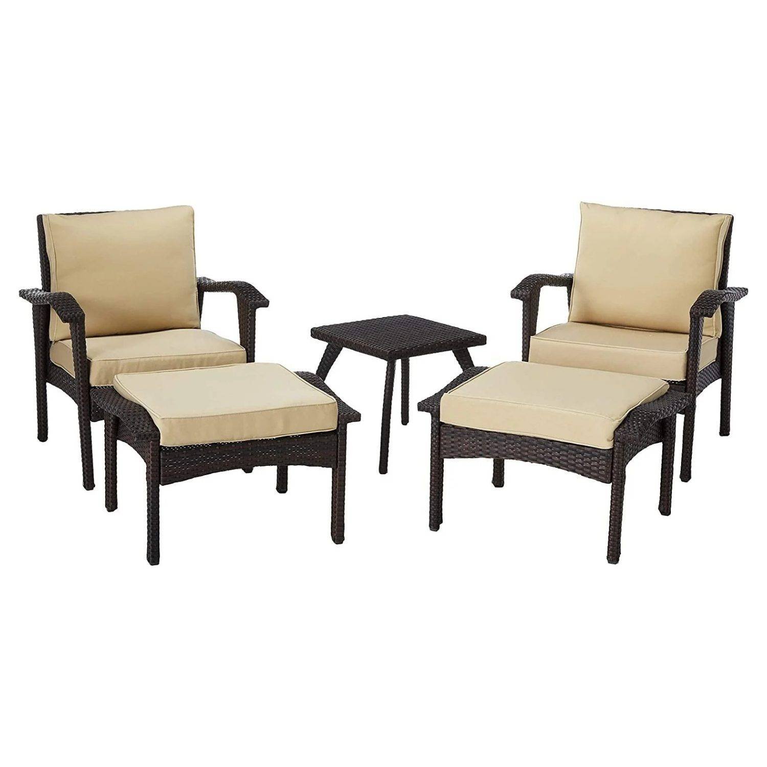 Devoko 5-Piece Patio Furniture Set in Dark Brown & Cream