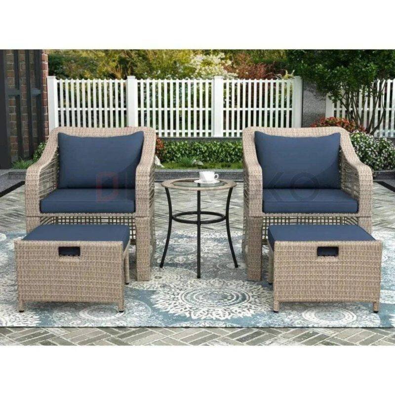 Navy Blue Cushion & Silver Grey Wicker Patio Conversation Set
