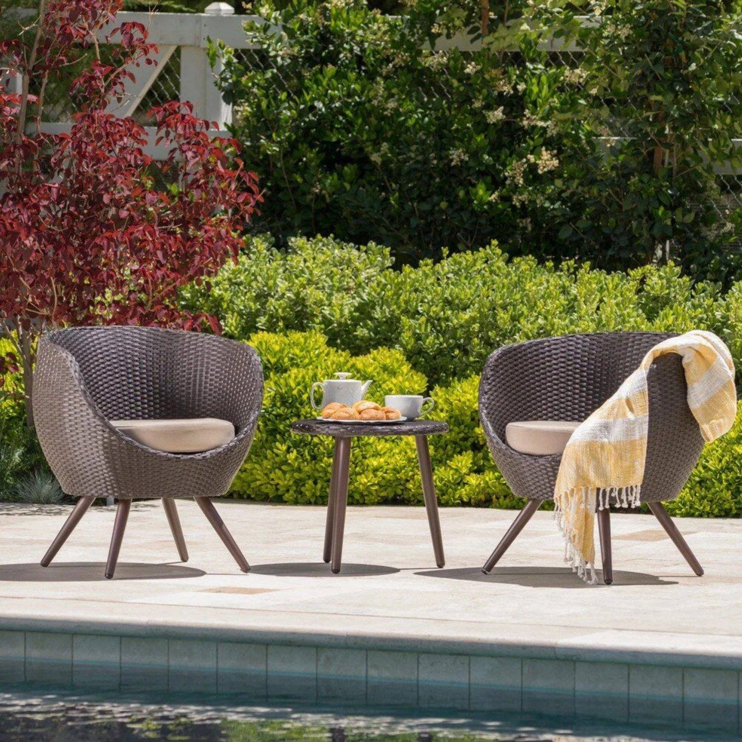 3pc Patio Wicker Conversation Set (Dark Brown/Cream)