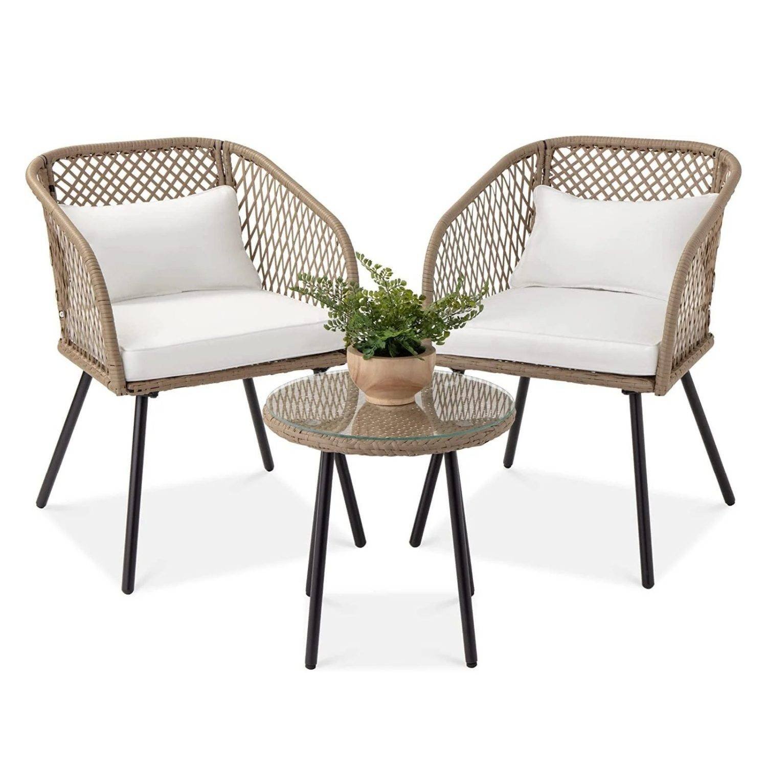 DEVOKO 3-Piece Outdoor Rattan Furniture Set (Beige & Off-White)