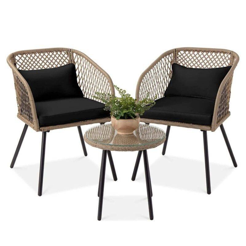 DEVOKO 3-Piece Outdoor Rattan Furniture Set (Beige & Black)