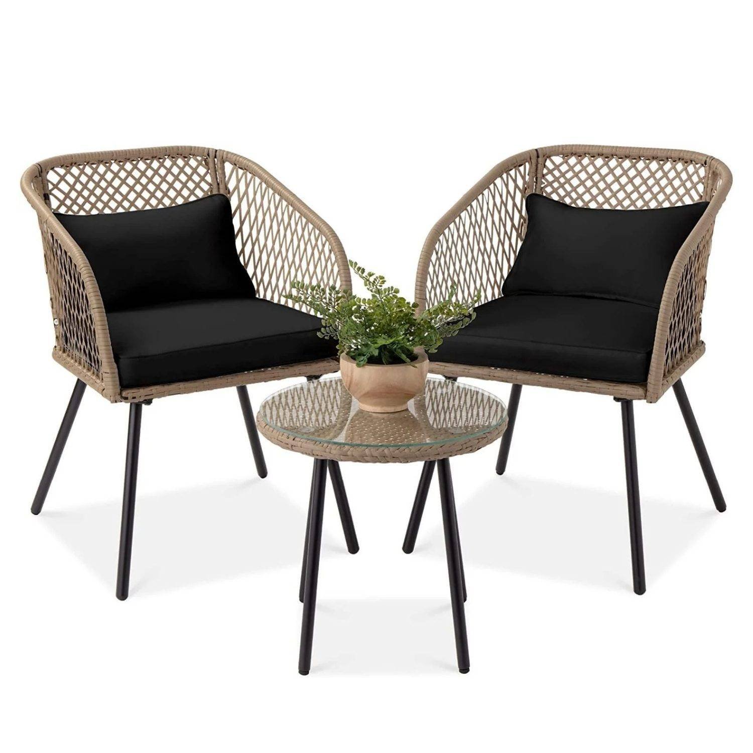 DEVOKO 3-Piece Outdoor Rattan Furniture Set (Beige & Black)
