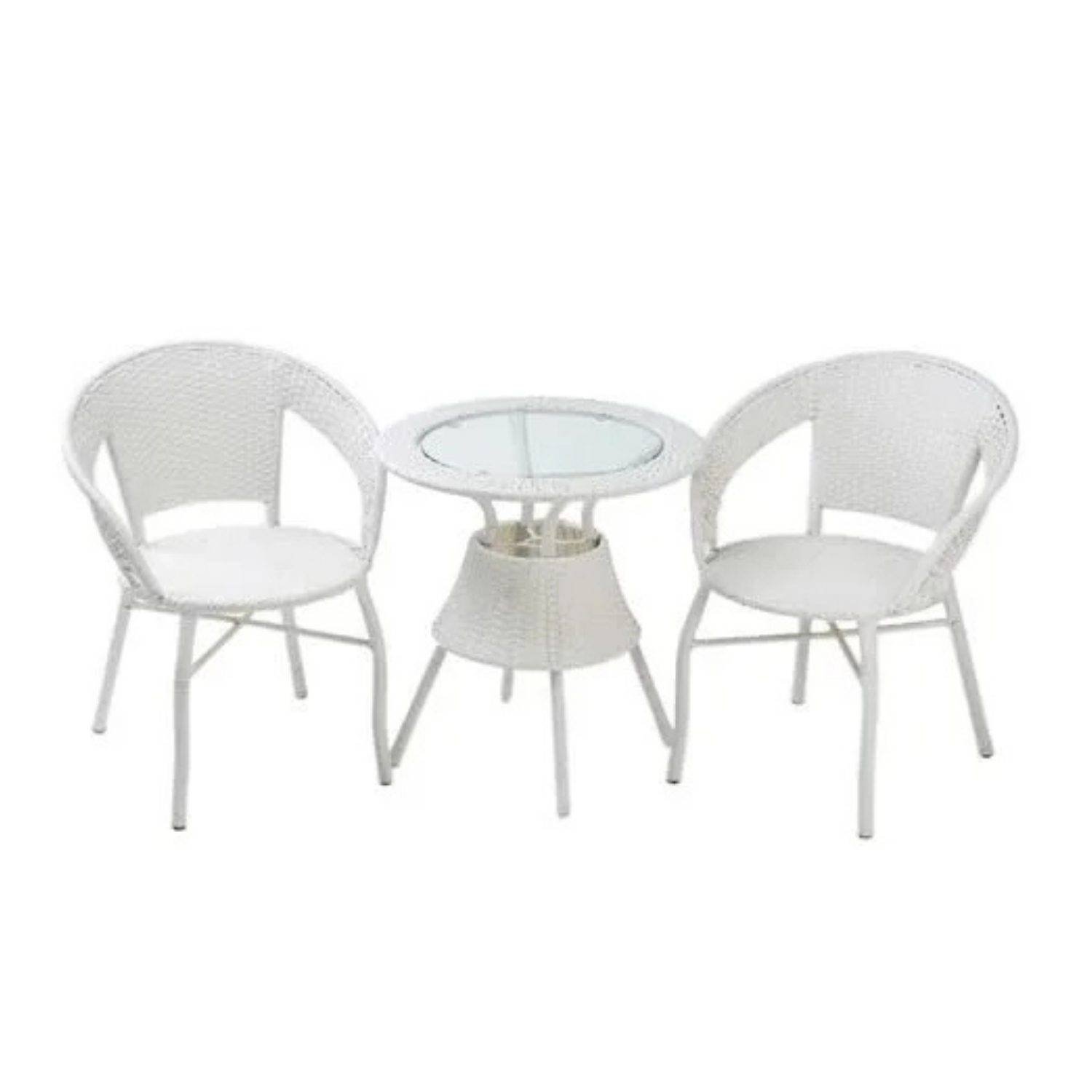 Devoko 3 Piece Wicker Patio Set - Balcony/Backyard - White