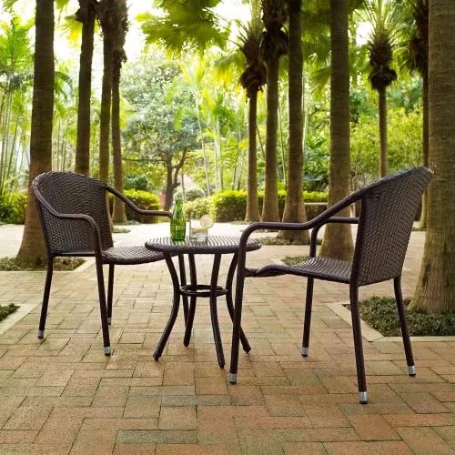 DEVOKO 3-Piece Rattan Outdoor Furniture Set (Dark Brown)