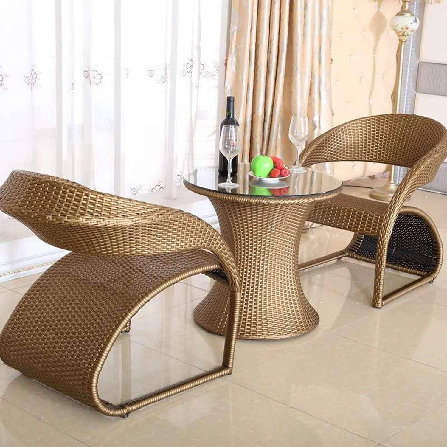 DEVOKO 3-Piece Rattan Patio Furniture Set(Golden)