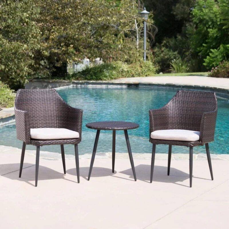Devoko 3-Piece Rattan Patio Furniture Set (Dark Brown/Off-white)