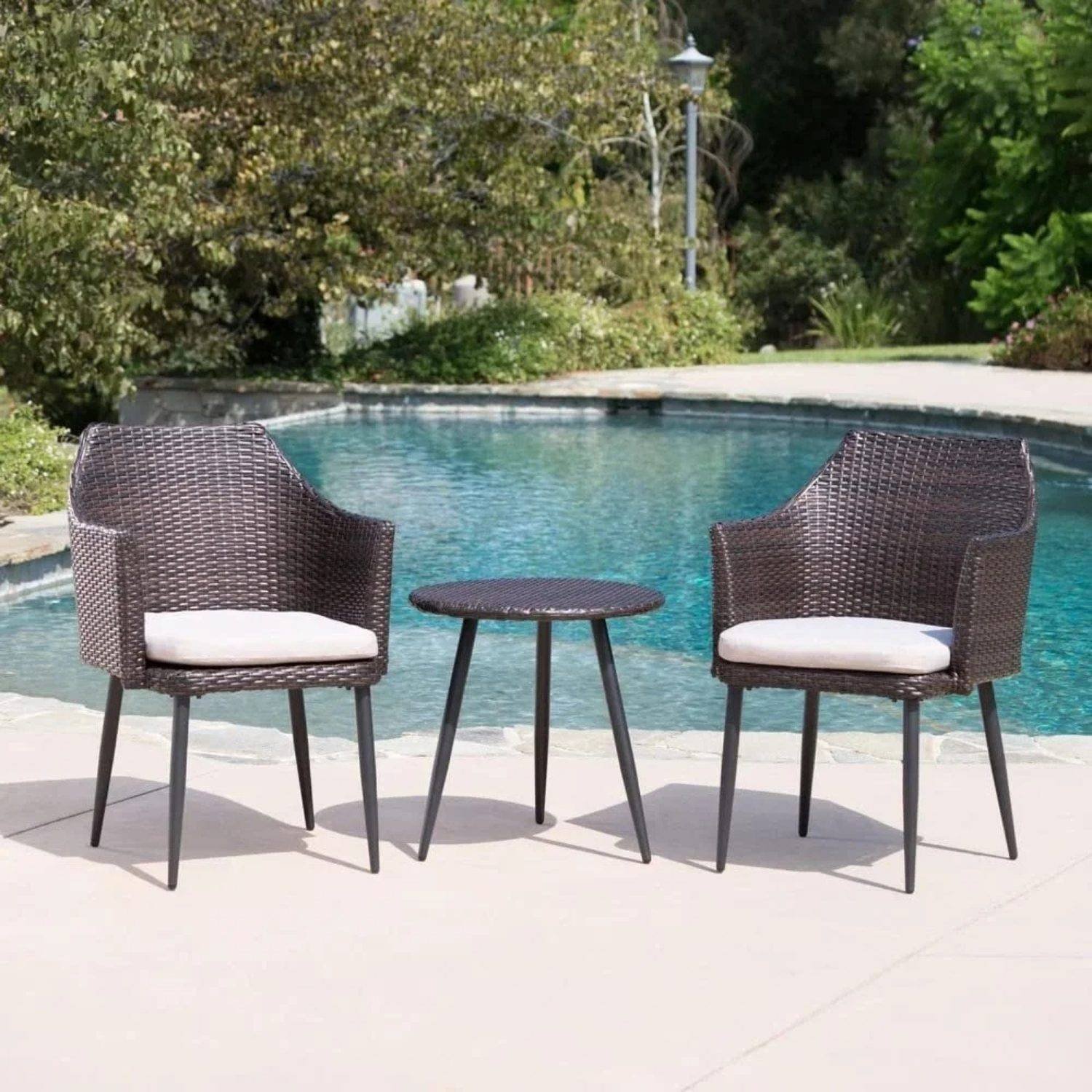 Devoko 3-Piece Rattan Patio Furniture Set (Dark Brown/Off-white)