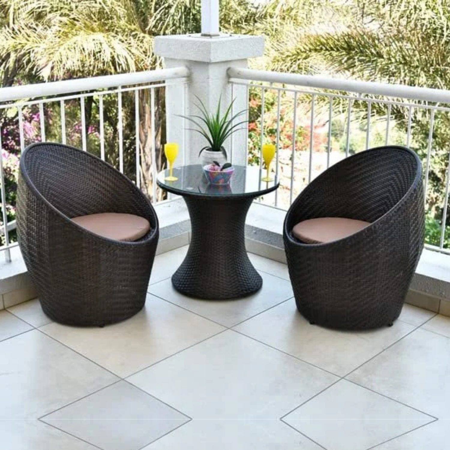 DEVOKO Outdoor Wicker Furniture Set with Cushions (Dark Brown/Cream)
