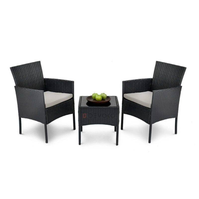 Outdoor Rattan Patio Sofa Set: 3-Piece Sectional in Black & Grey