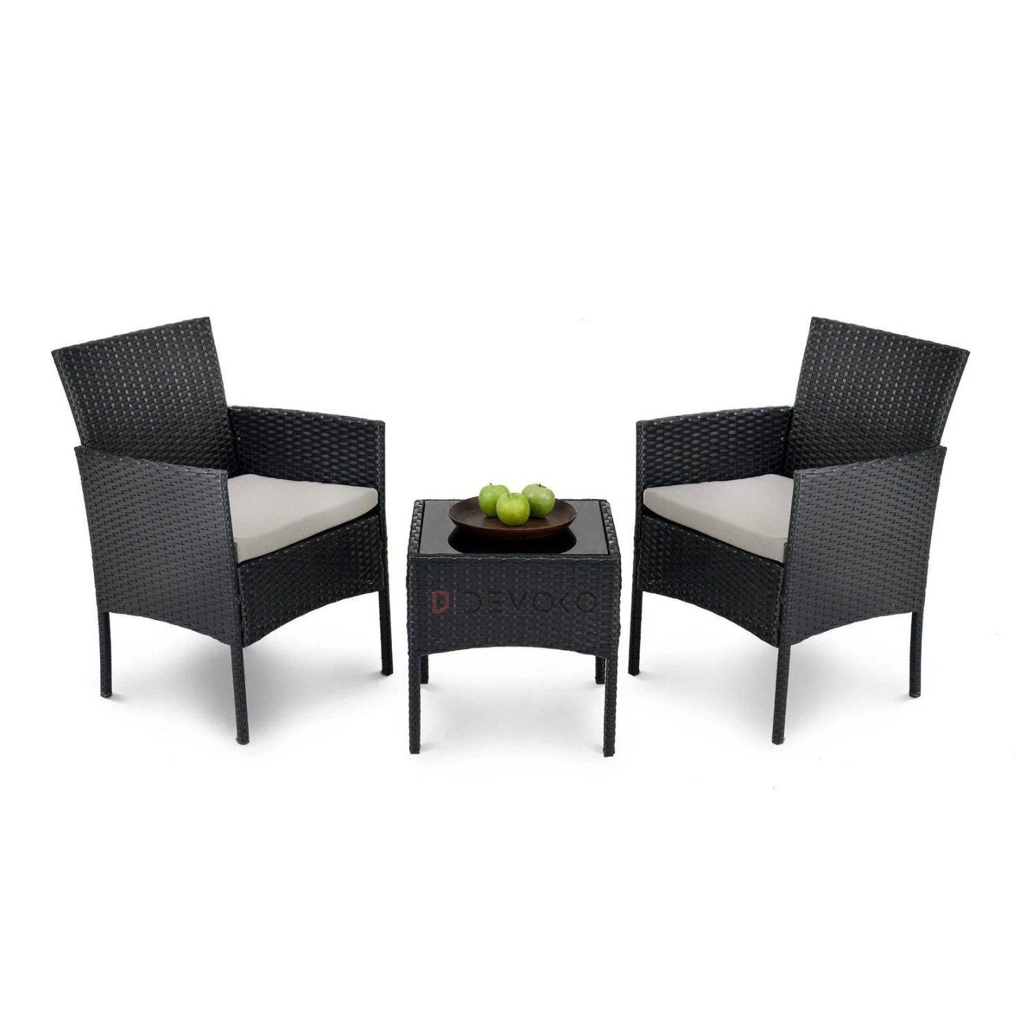 Outdoor Rattan Patio Sofa Set: 3-Piece Sectional in Black & Grey