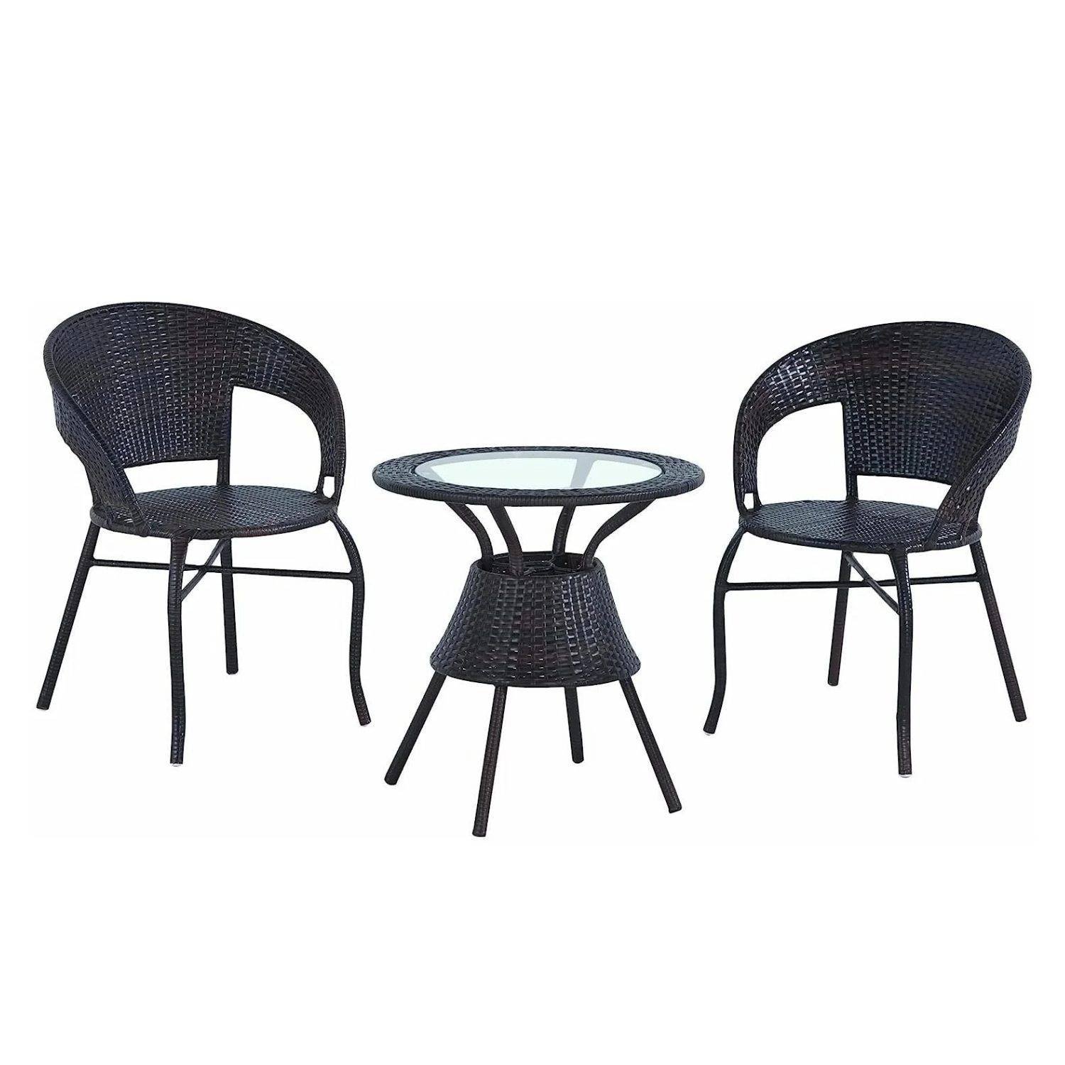Devoko Wicker Patio Conversation Set - Rattan Chair/Table - Poolside/Balcony