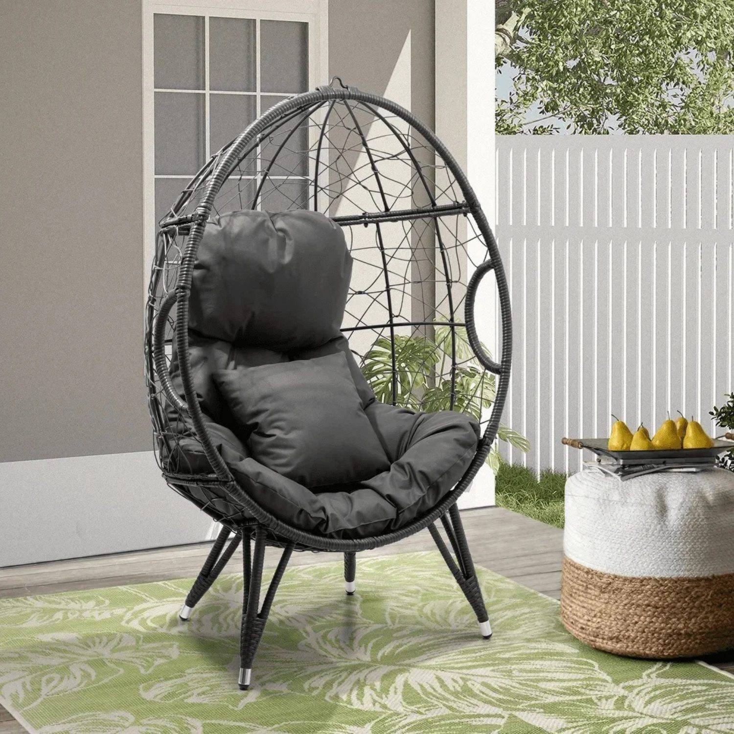 DEVOKO Wicker Egg Chair (Grey)