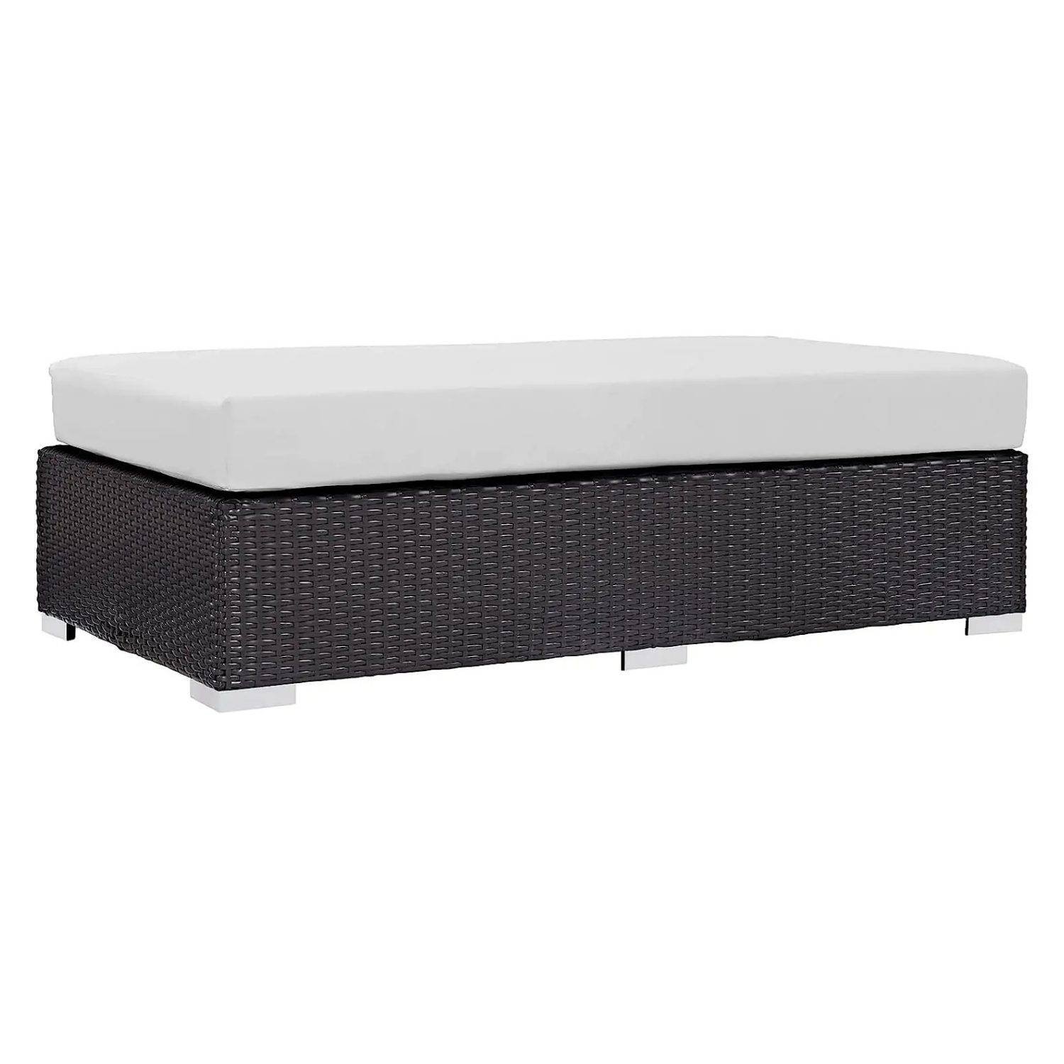 DEVOKO Wicker Rattan Patio Ottoman (Dark Brown/White)