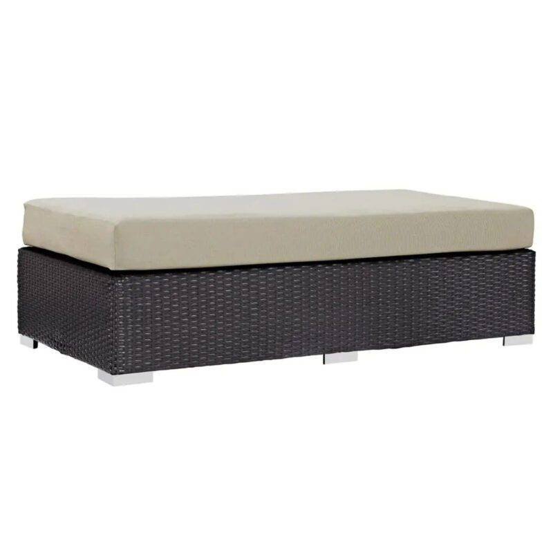 DEVOKO Wicker Rattan Patio Ottoman (Dark Brown/Beige)
