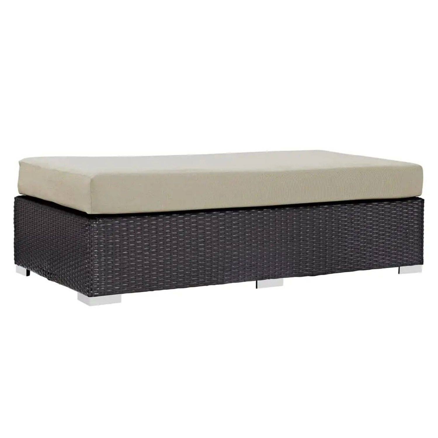 DEVOKO Wicker Rattan Patio Ottoman (Dark Brown/Beige)
