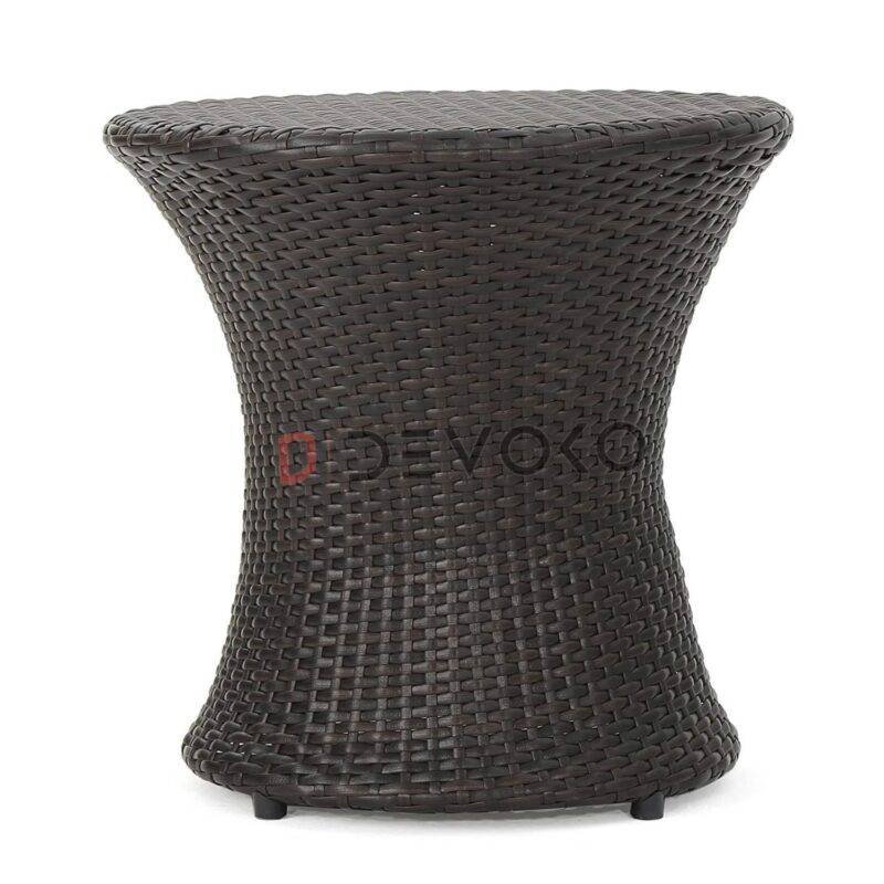 DEVOKO Round Wicker Patio End Table