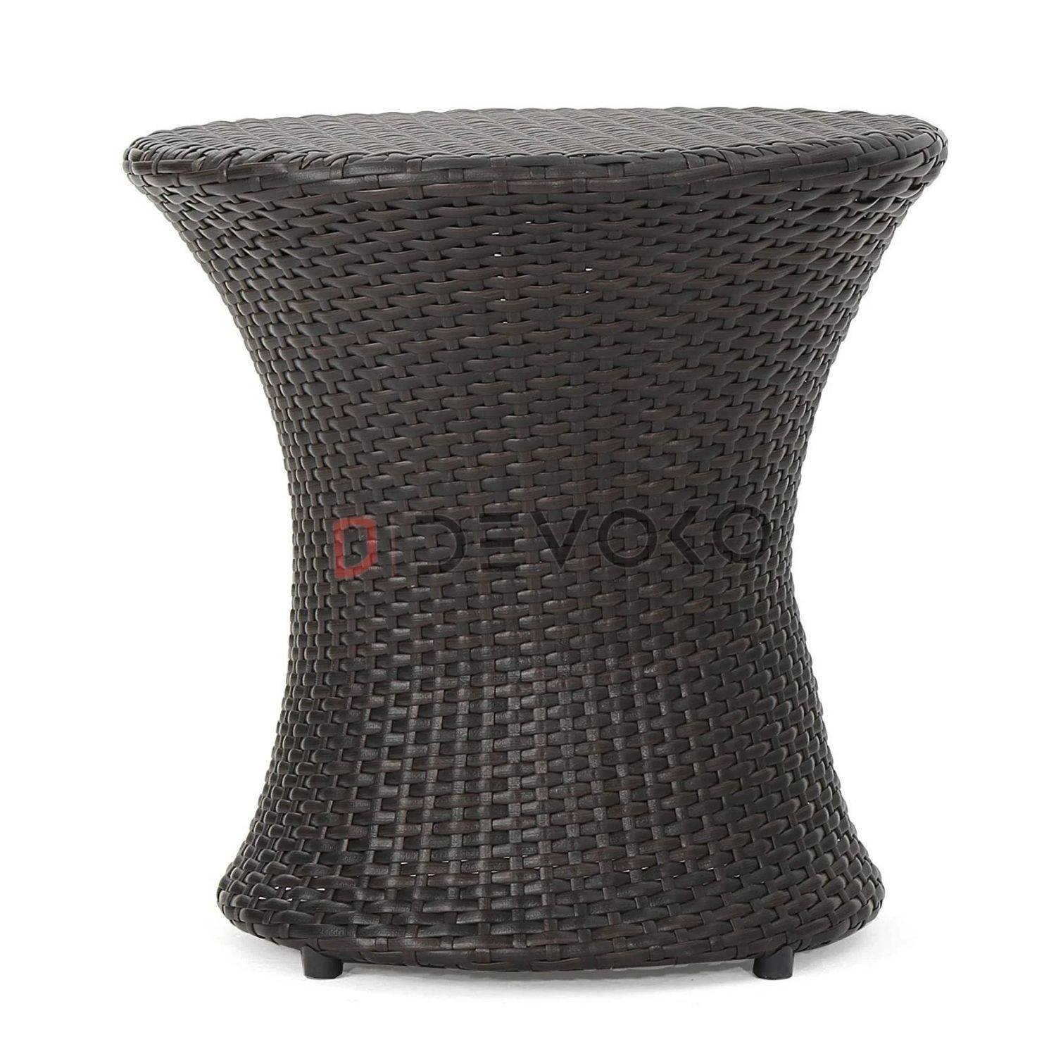DEVOKO Round Wicker Patio End Table