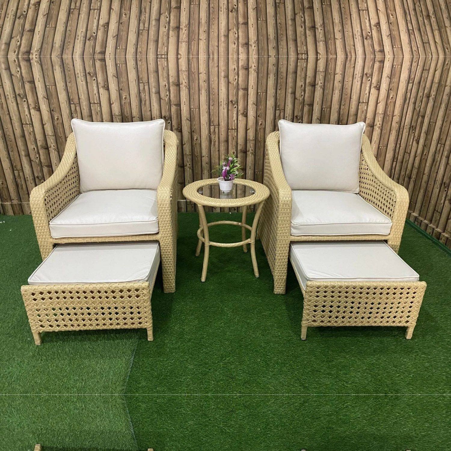 5-Piece Devoko All-Weather Wicker Patio Set with Cushions (Honey & White)