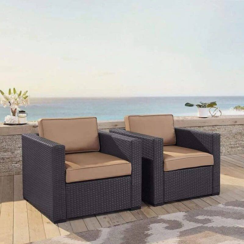 DEVOKO Outdoor Patio Sofa Set With Cushions (Dark Brown & Beige)