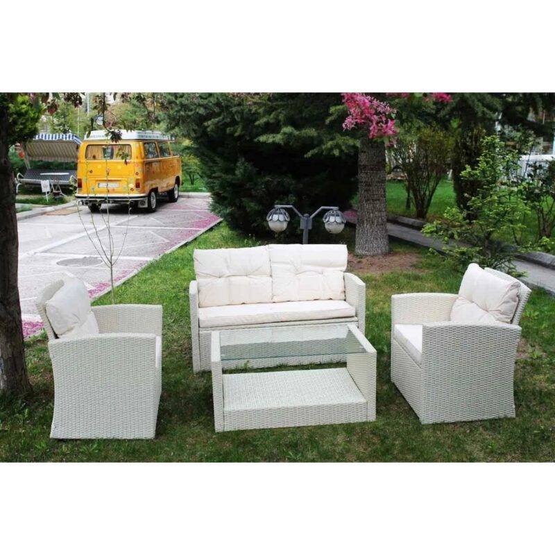 DEVOKO 4PCS Patio Wicker Furniture Set (Grey & Cream)