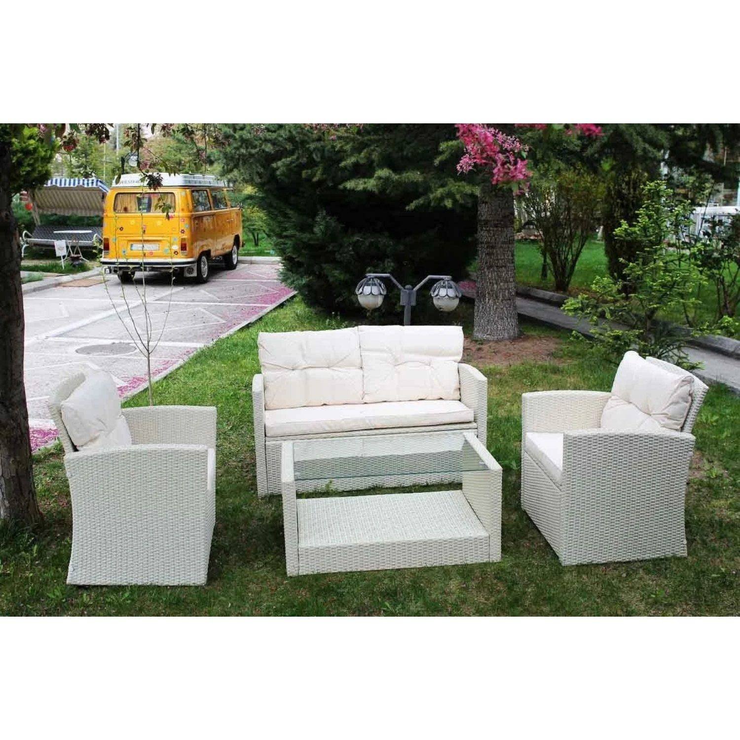 DEVOKO 4PCS Patio Wicker Furniture Set (Grey & Cream)
