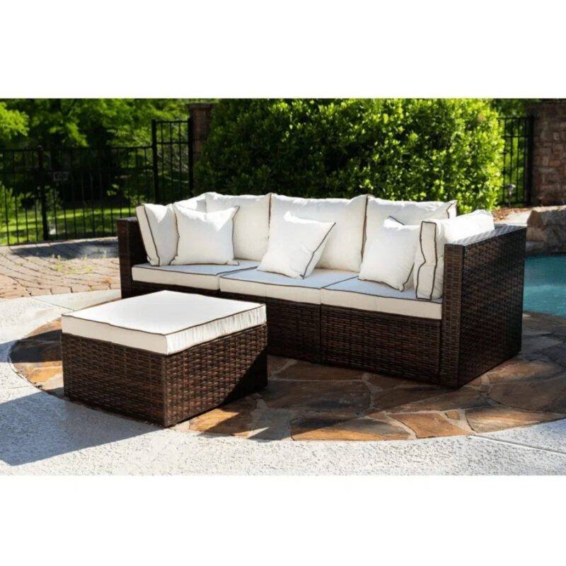 White and Dark Brown 2-Piece Rattan Wicker Sectional Sofa Set