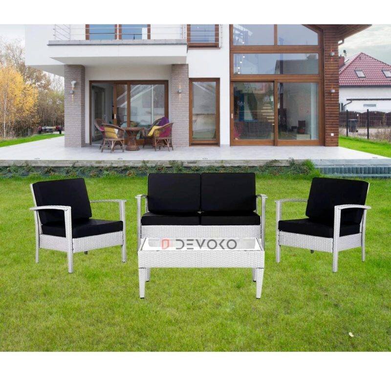 DEVOKO Patio Sofa Furniture Set with Cushion(White & Black)