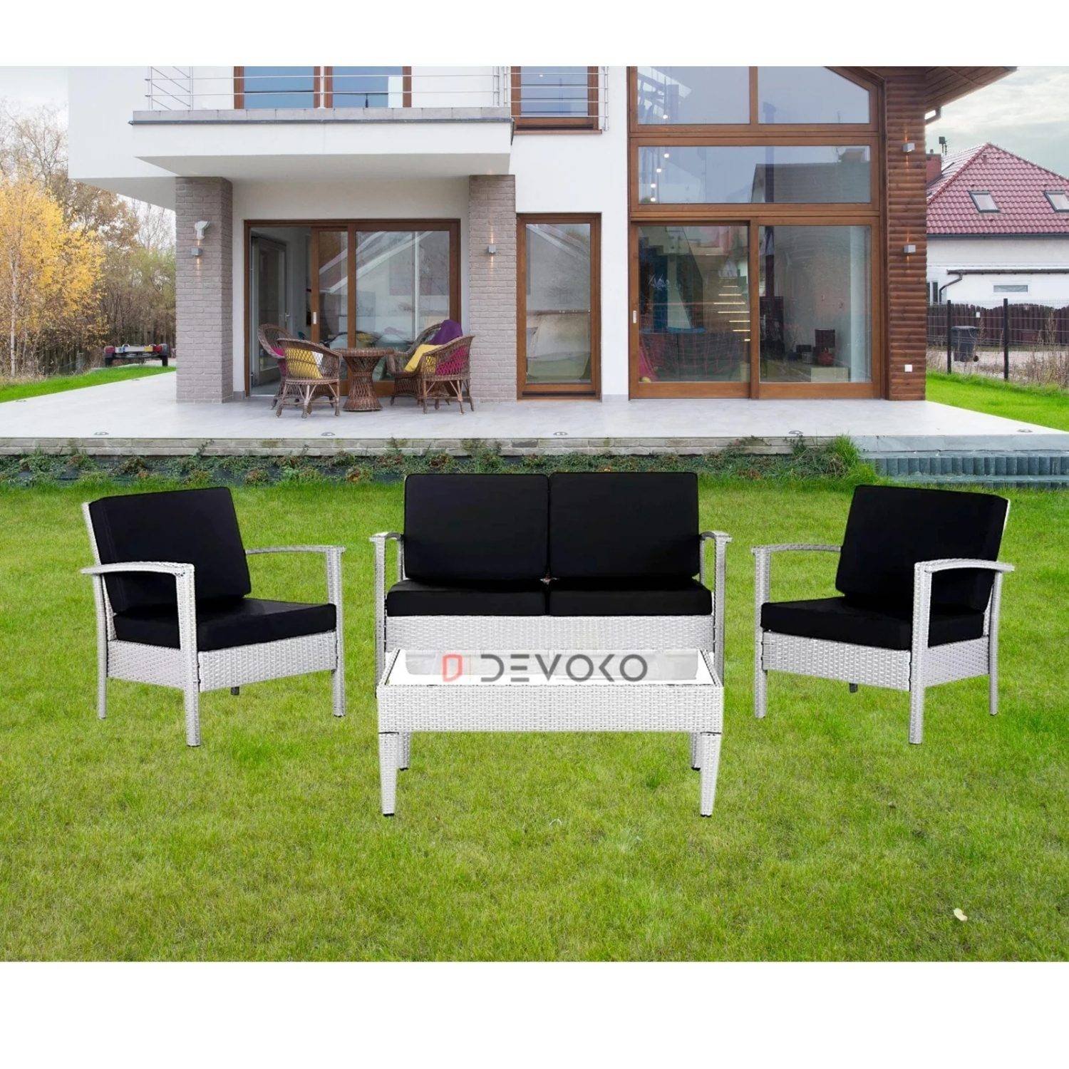DEVOKO Patio Sofa Furniture Set with Cushion(White & Black)