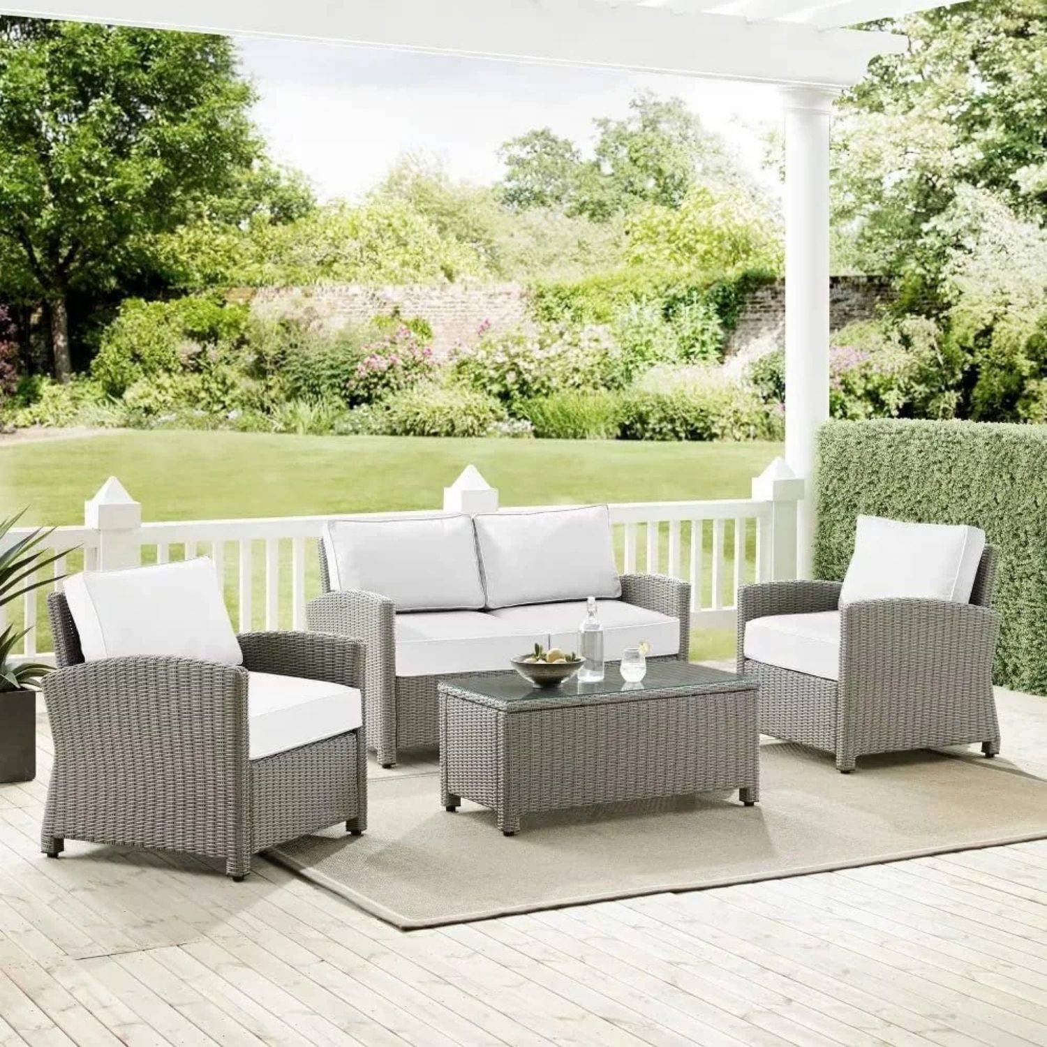 Devoko 4PCS Patio Wicker Furniture Set(Silver Grey & White)