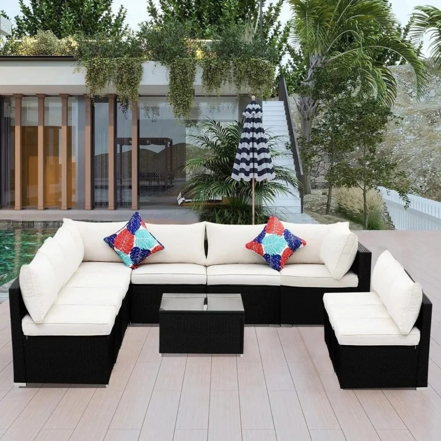 Garden Conversation Sofa Set (Black/Offwhite)