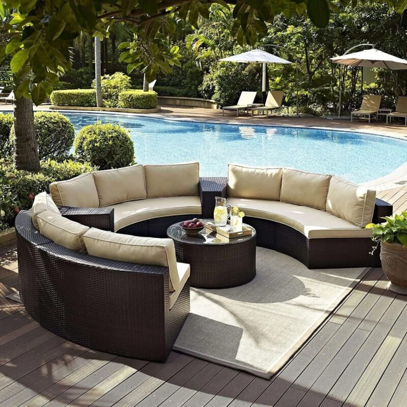 DEVOKO Rattan And Wicker 9 Seater Patio Set With Table (Dark Brown & Cream)
