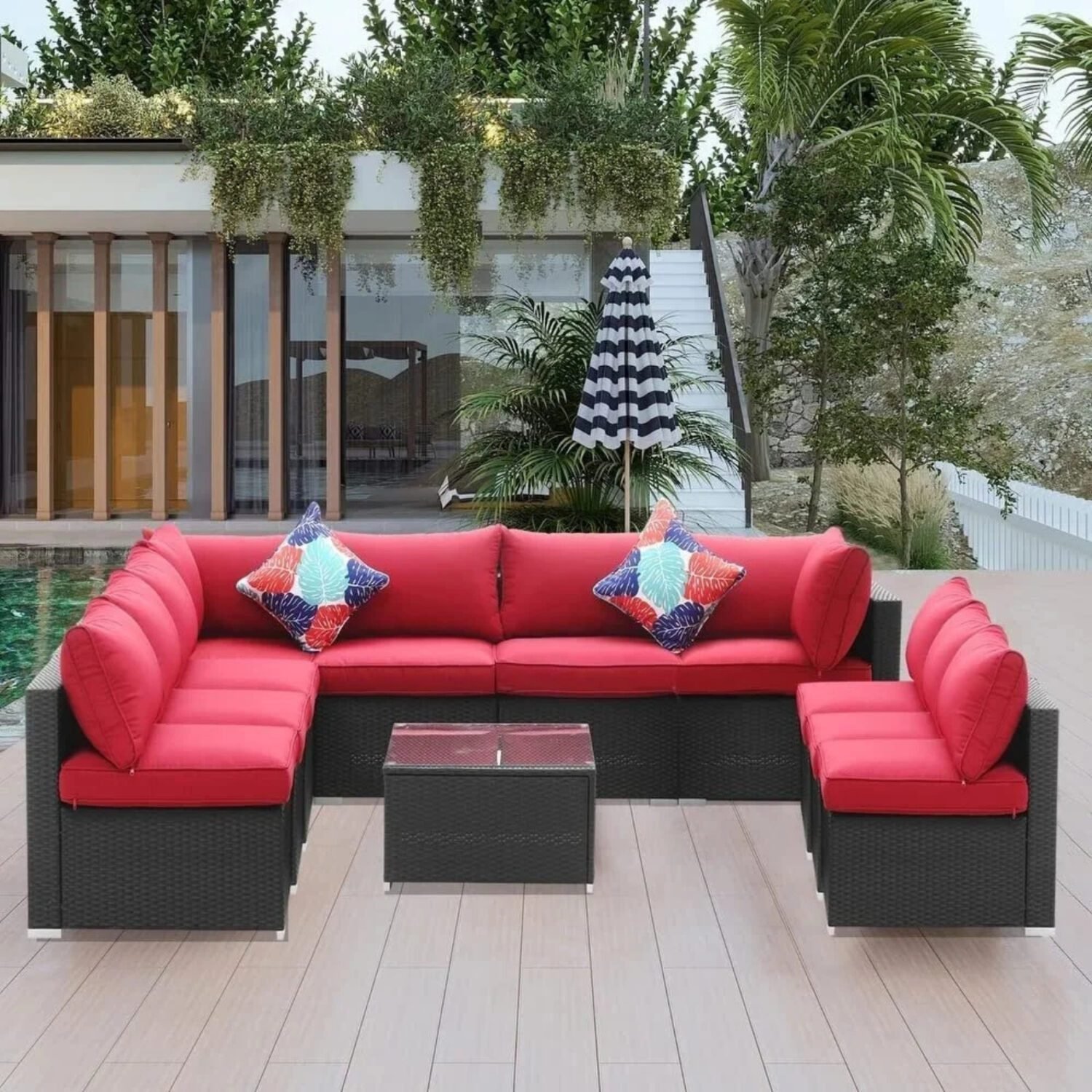 Garden Conversation Sofa Set (Black/Red)