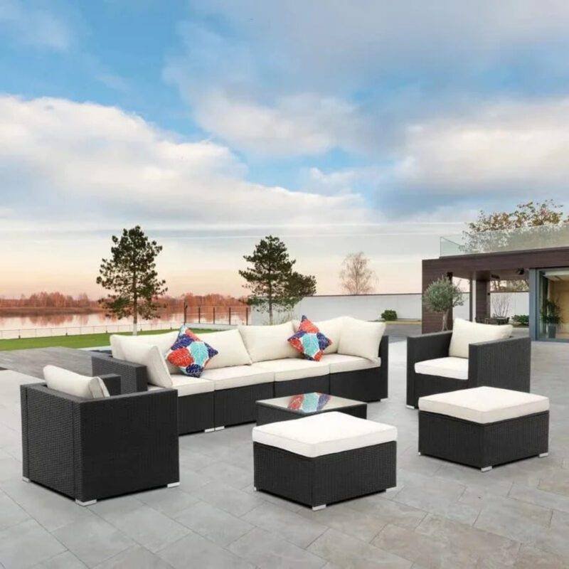 6-Piece Outdoor Conversation Set (Black/Off-white)