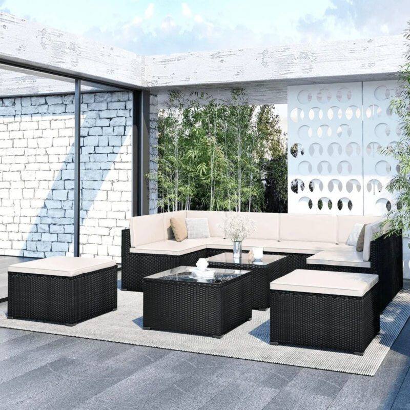 8 pieces sectional wicker Furniture set for all weather rattan sofa conversation set (Indoor/Outdoor)
