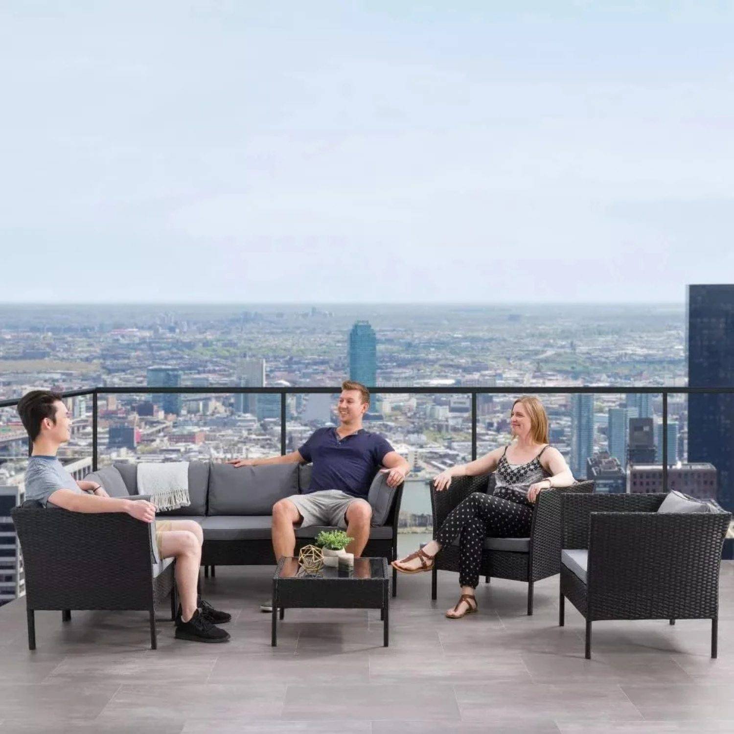 DEVOKO 5-Piece Outdoor Patio Conversation Set - Black & Dark Grey