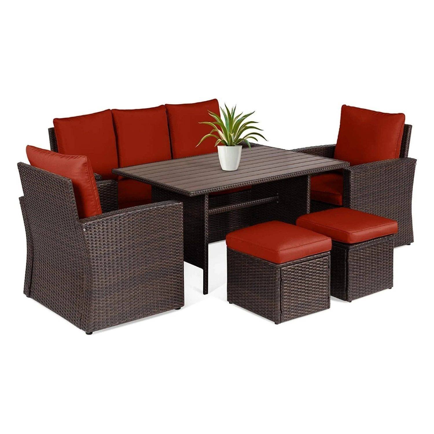 Devoko Outdoor Patio Furniture Set (Dark Brown/Red)