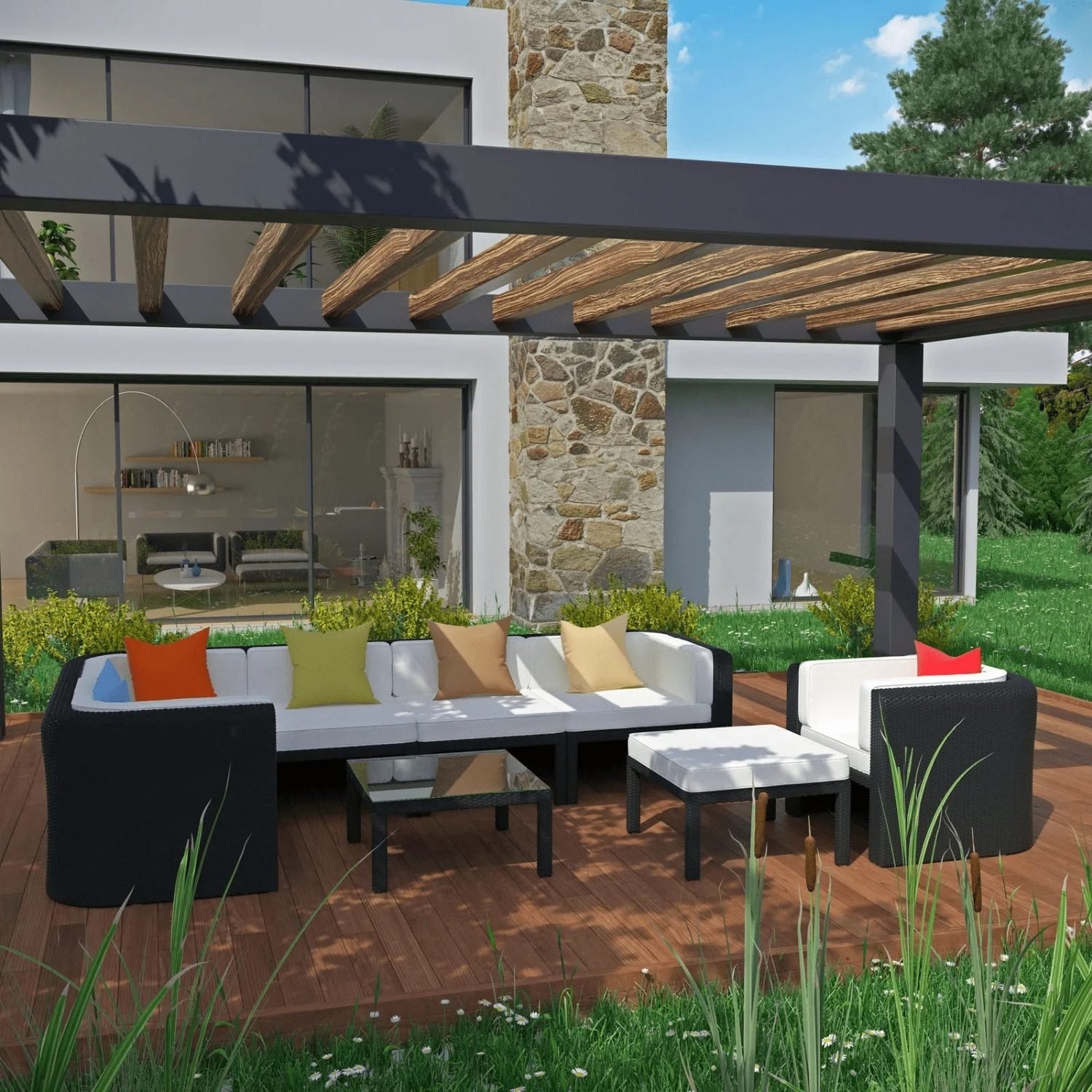 DEVOKO Patio Conversation Set (Black/White)