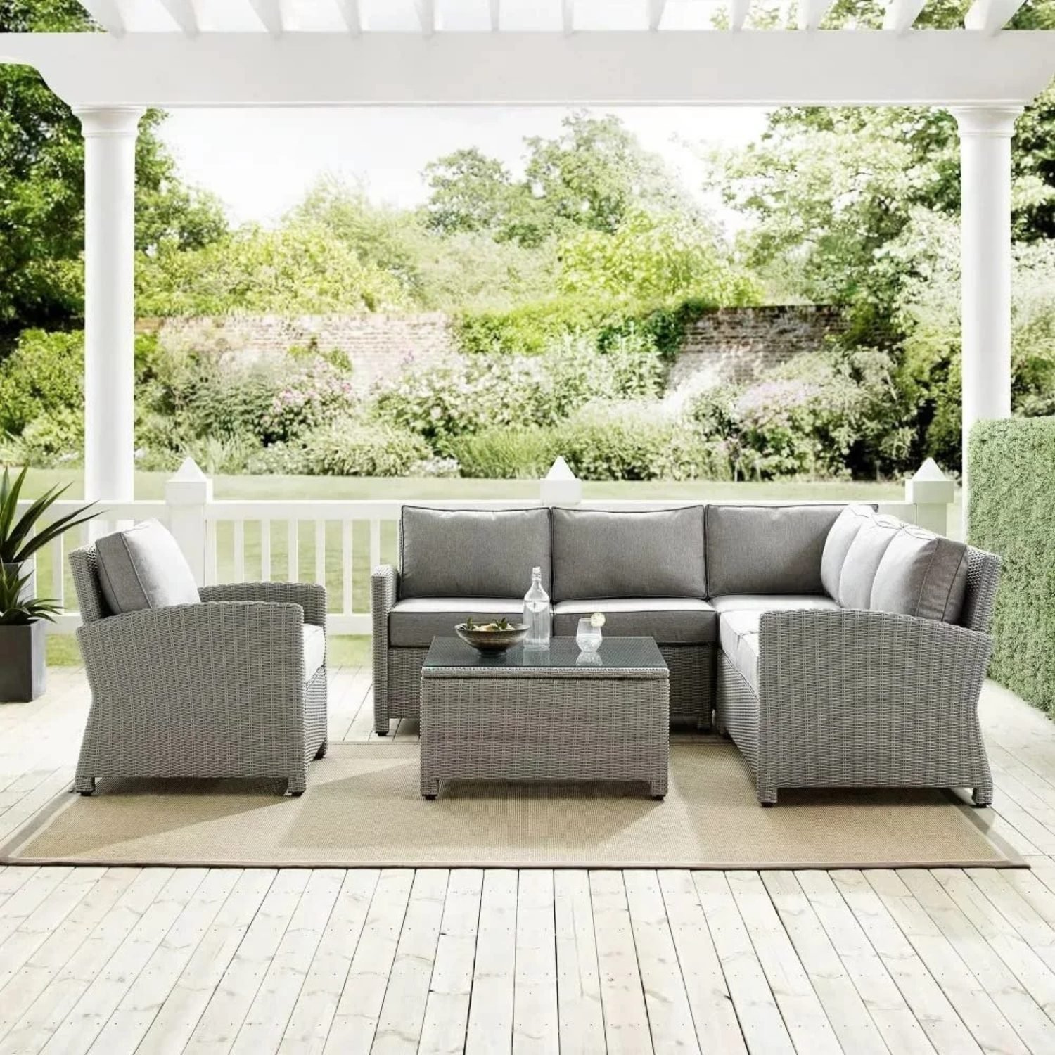 DEVOKO 4-Piece Silver Outdoor Sectional Sofa Set