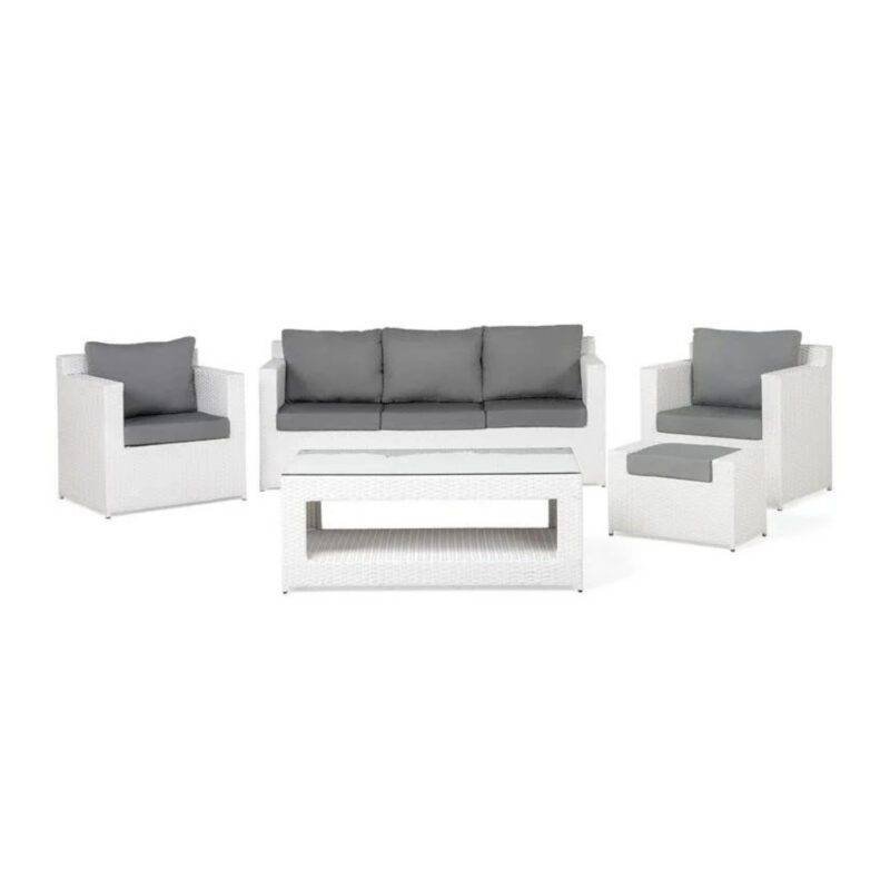 DEVOKO 5-Piece Weather Resistant Patio Set: White Sofa & Grey Cushions