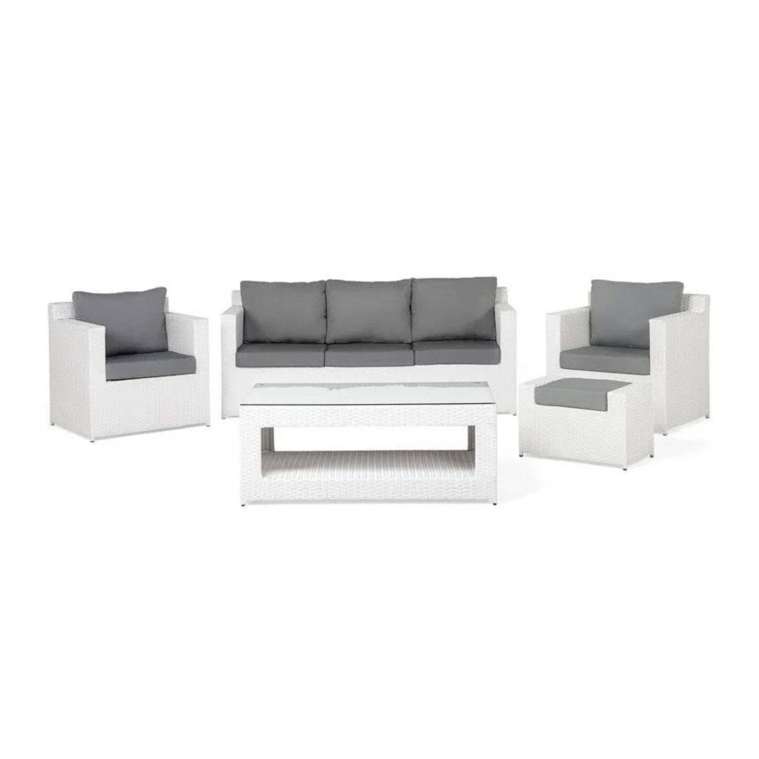 DEVOKO 5-Piece Weather Resistant Patio Set: White Sofa & Grey Cushions