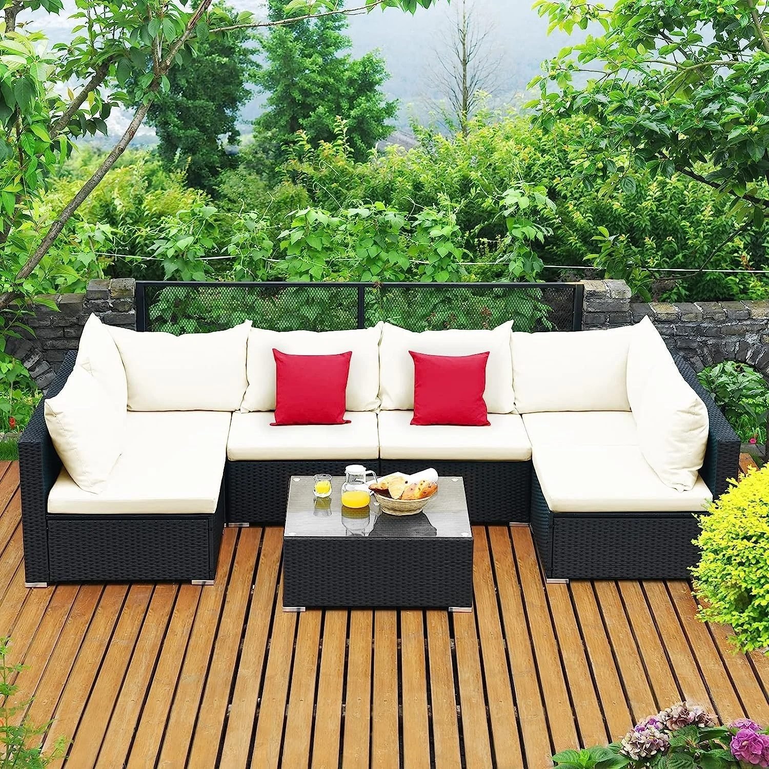 DEVOKO Patio Sectional Sofa Set (Black/White)